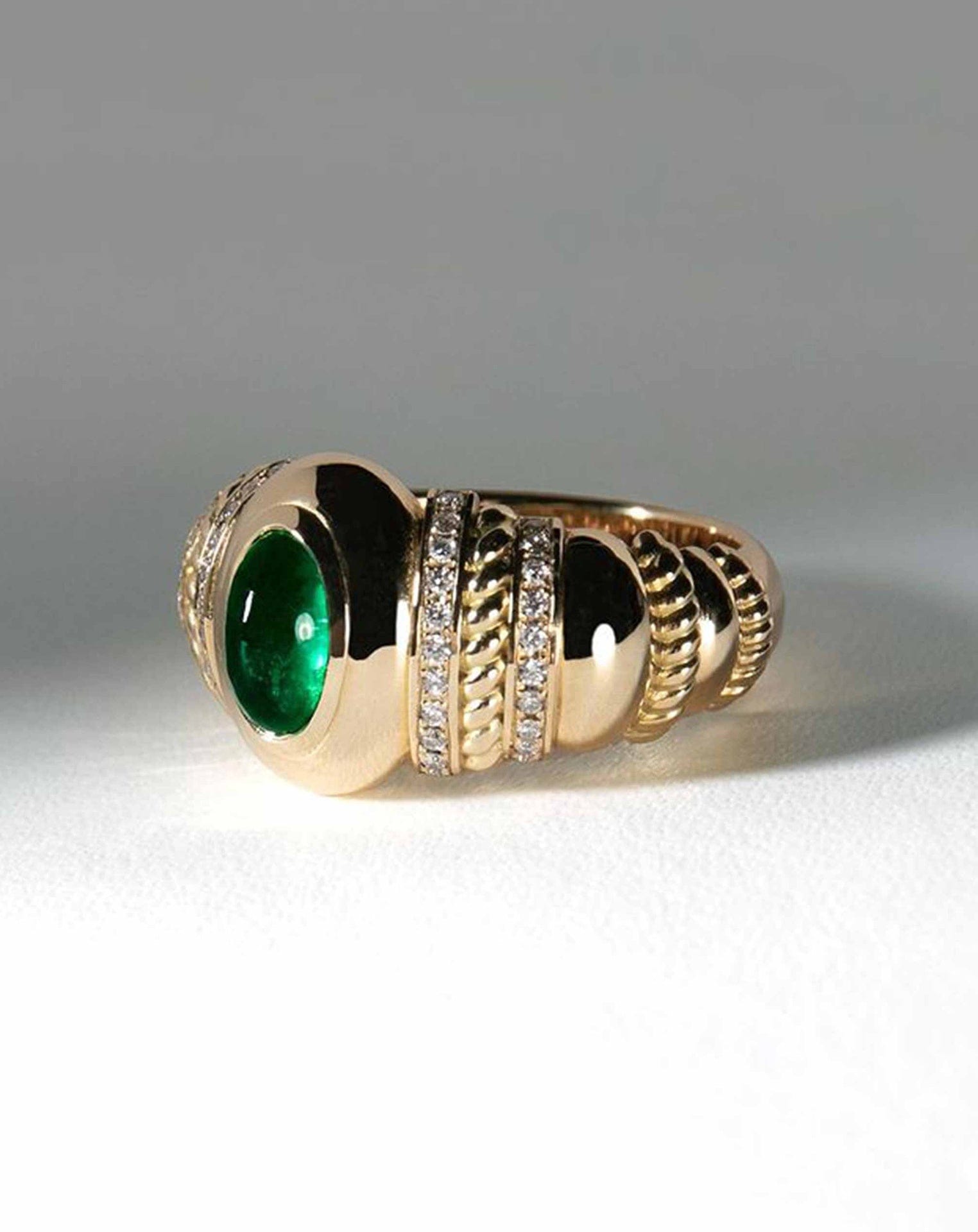 Domed Cabochon Emerald and Diamond ring
