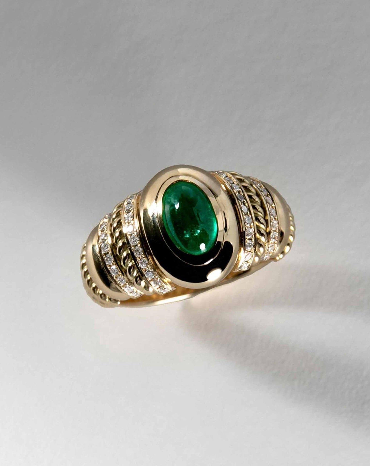 Domed Cabochon Emerald and Diamond ring