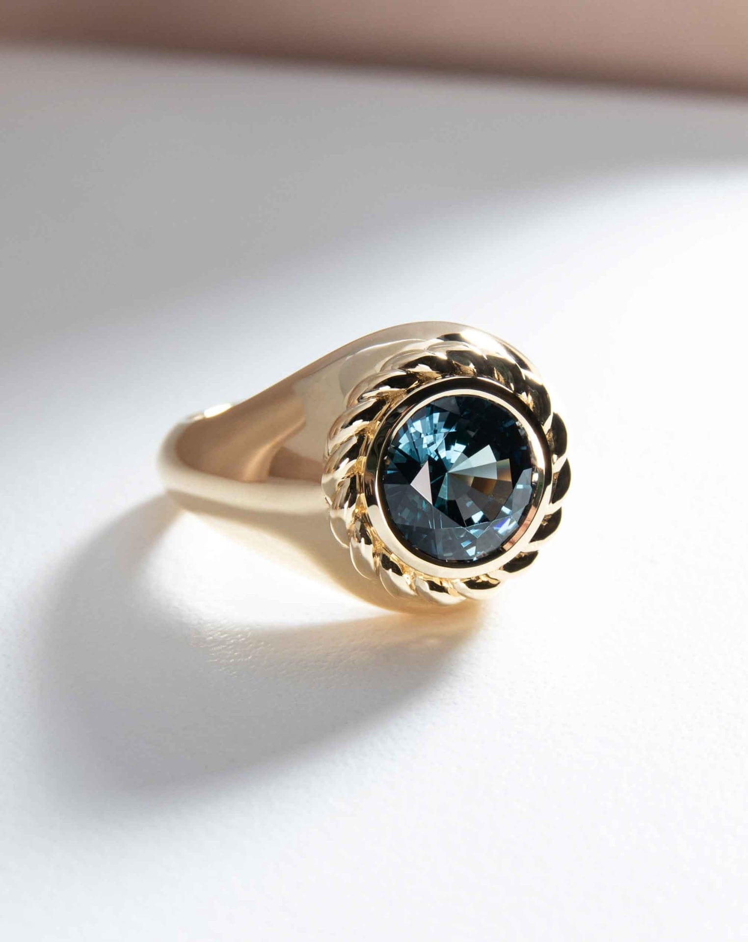 Deep Blue Spinel Knots Signet Ring