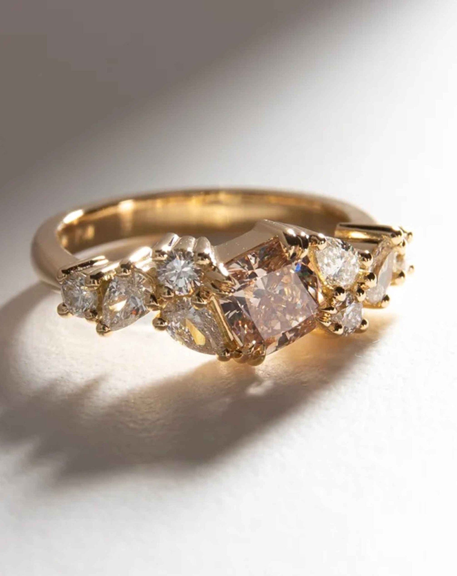 Champagne and White Diamond Cluster Ring