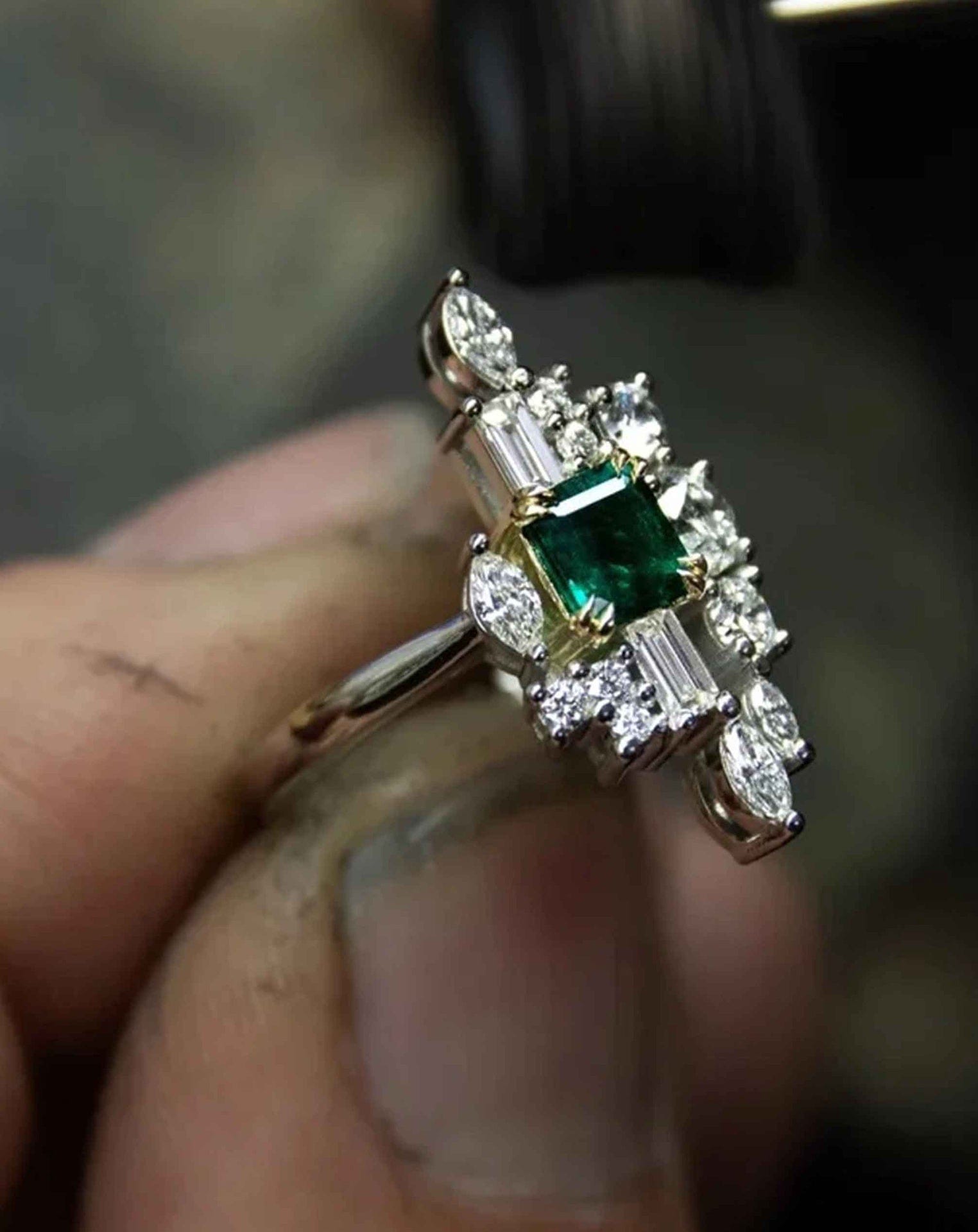 Diamond and Emerald Cluster Ring