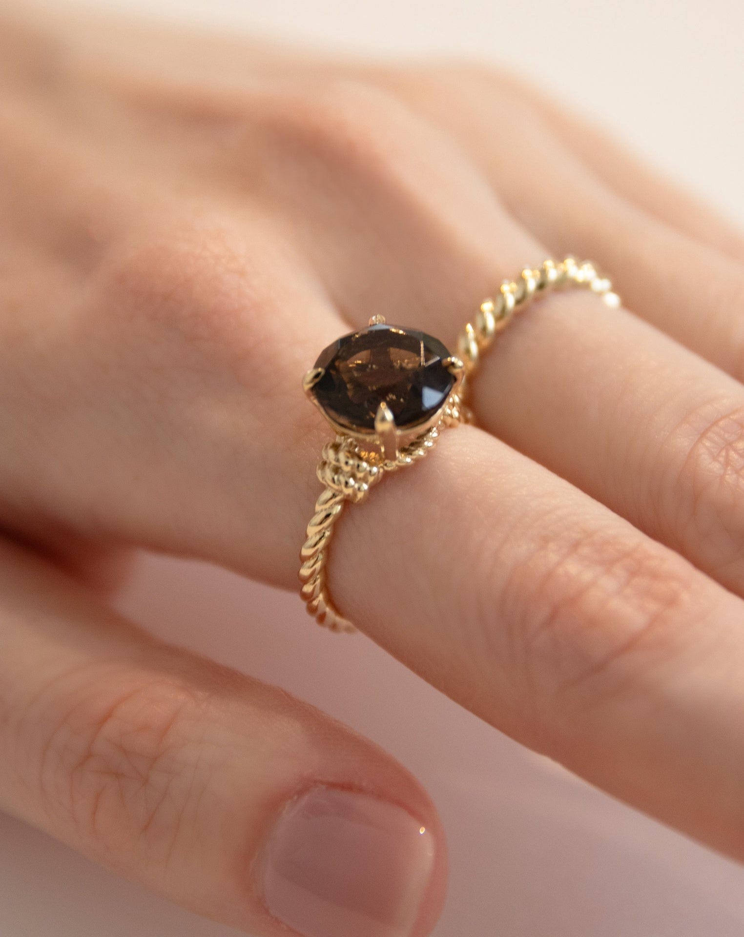 Smoky Quartz Knots Ring Yellow Gold