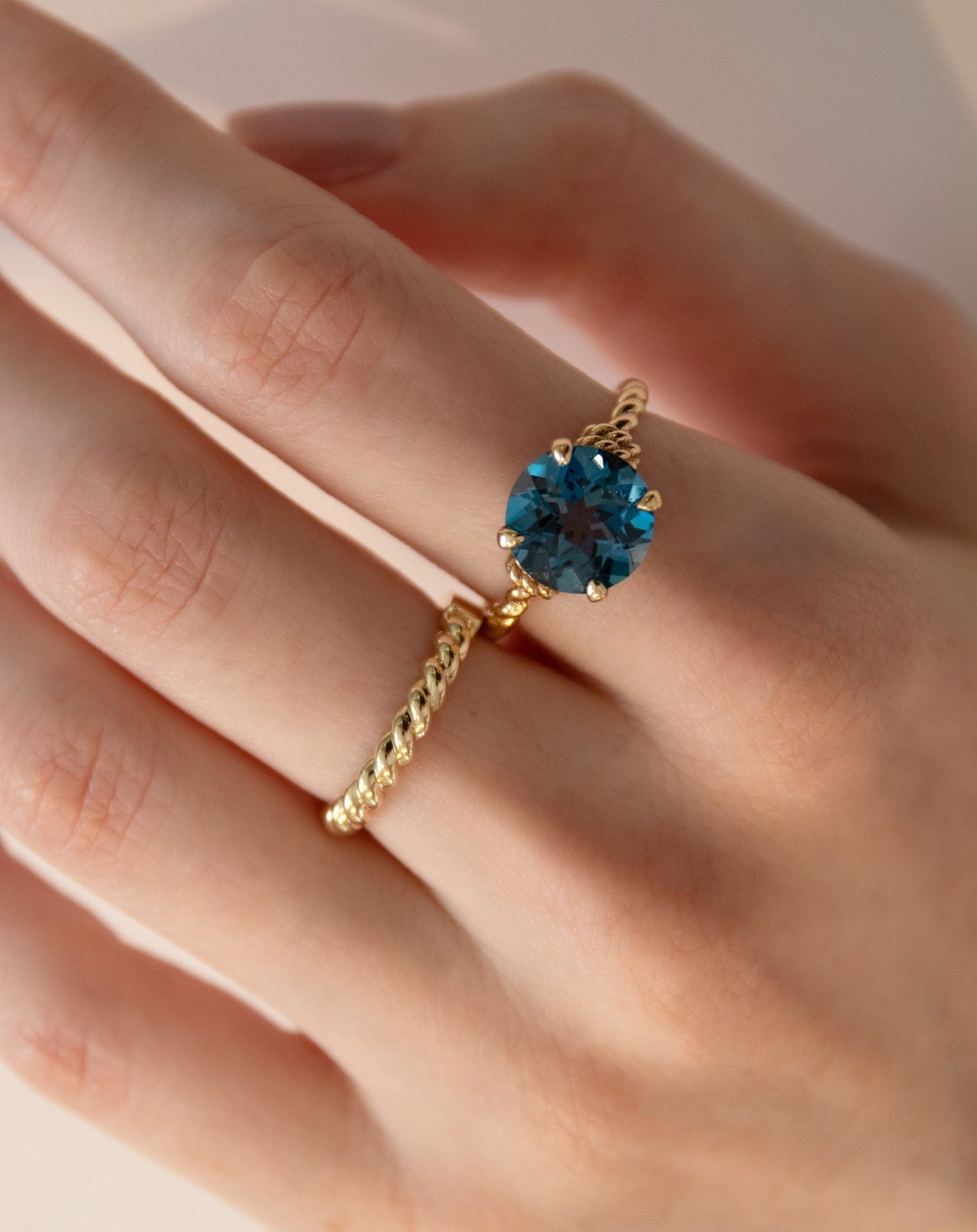 Blue Topaz Knots Ring Yellow Gold