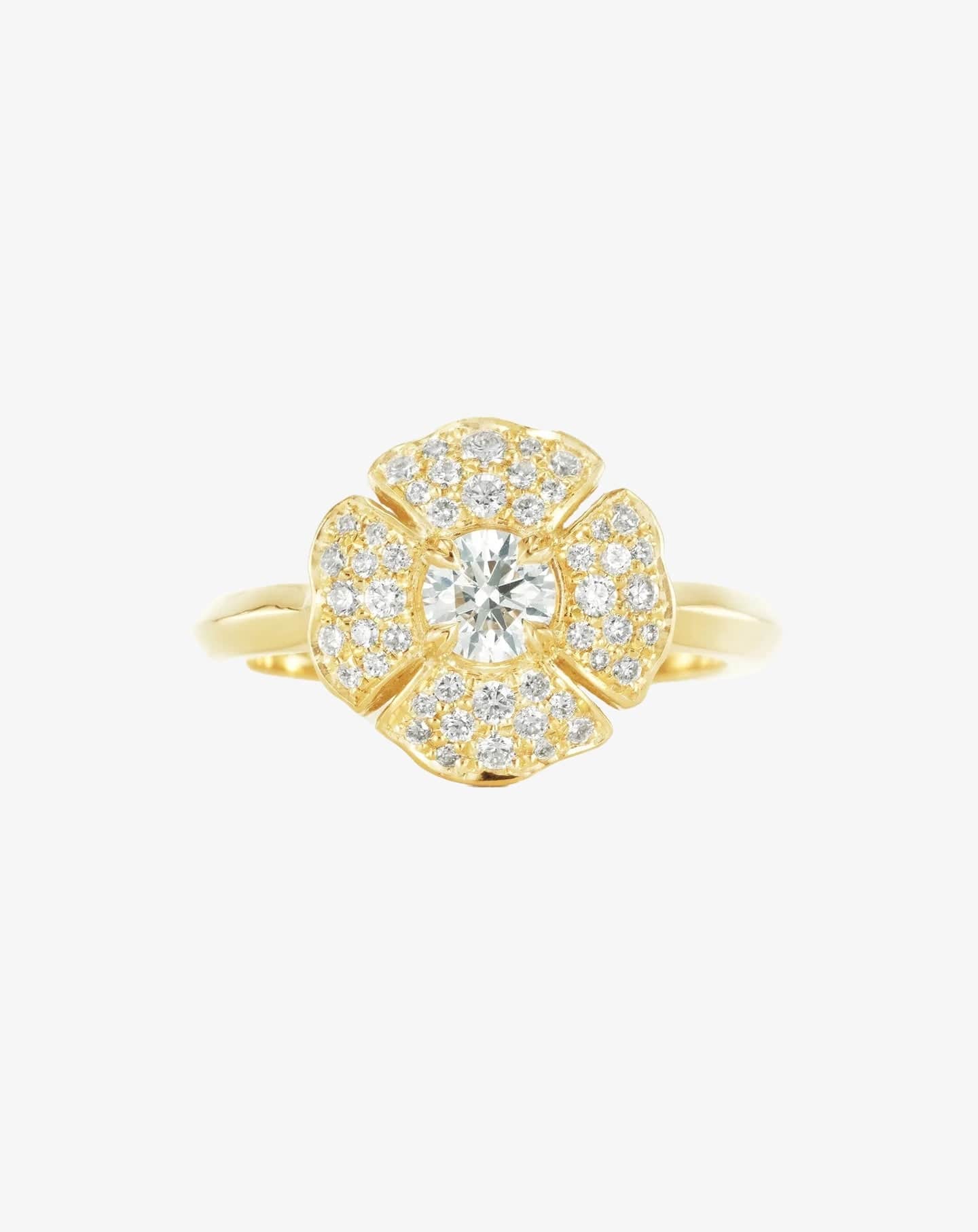 Romeo Flower Grand Pavé Ring Yellow Gold