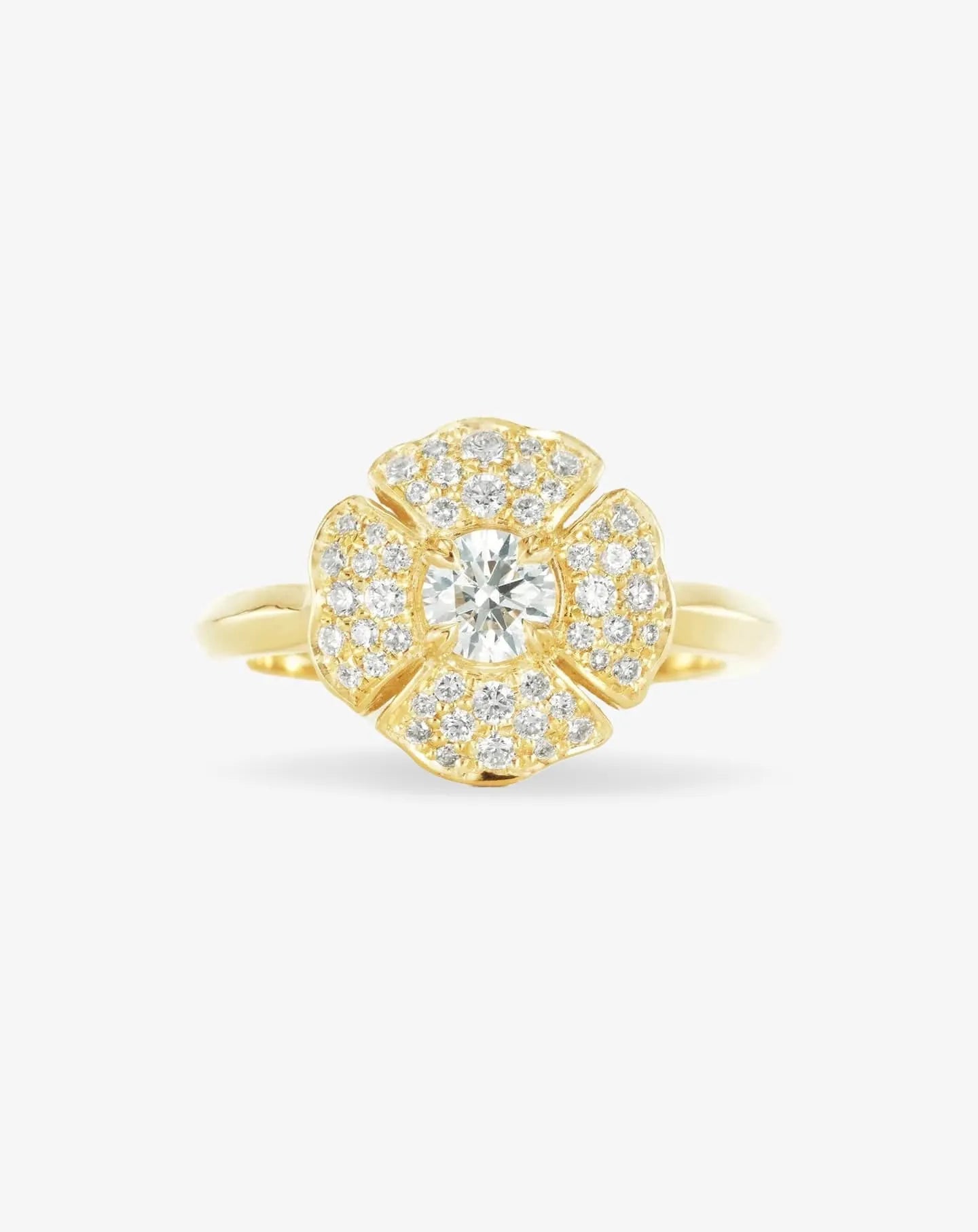 Romeo Flower Grand Pavé Ring Yellow Gold