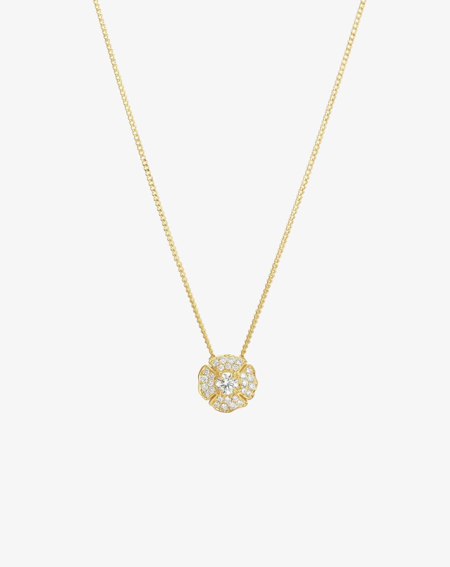 Romeo Flower Petit Pavé Necklace Yellow Gold
