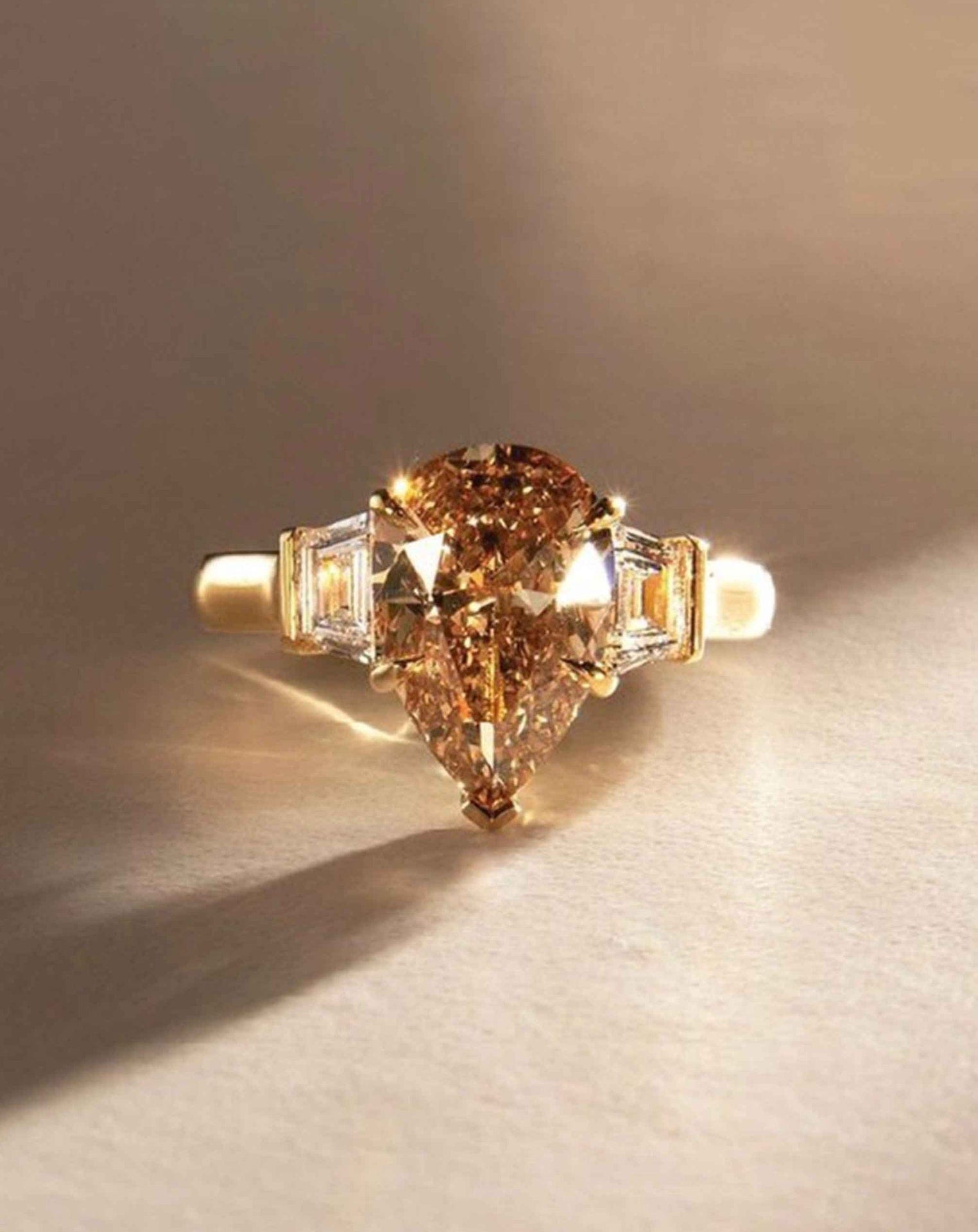 Pear Shaped Champagne Diamond Three Stone