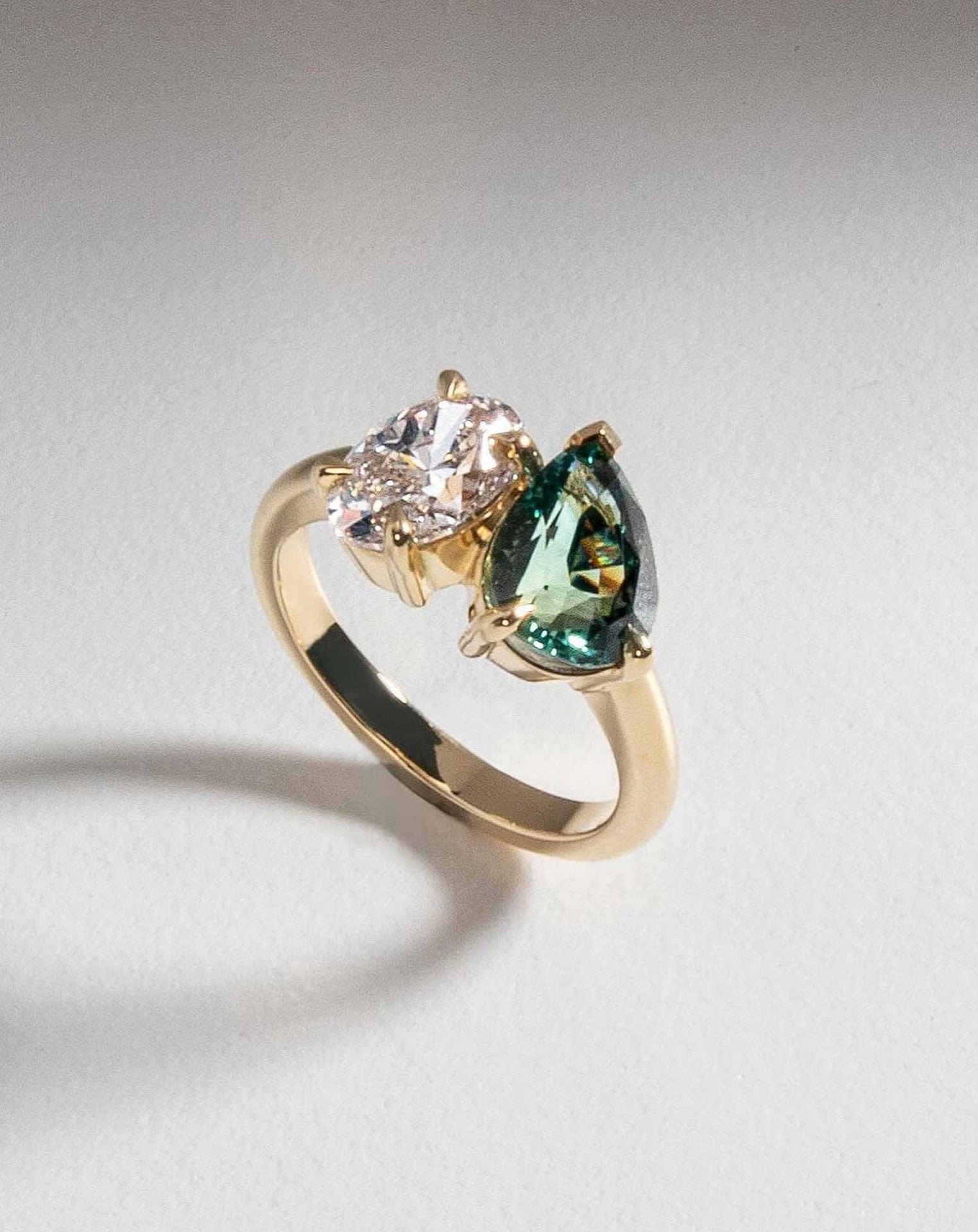 Green Sapphire and Diamond Toi et Moi