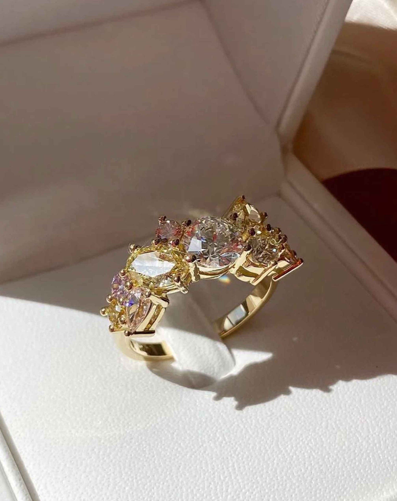 Pink, Yellow and White Diamond Cluster